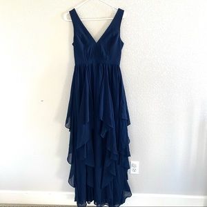 Lulus Beaming with Love Navy Blue Sleeveless Ruffled Maxi Dress Size S